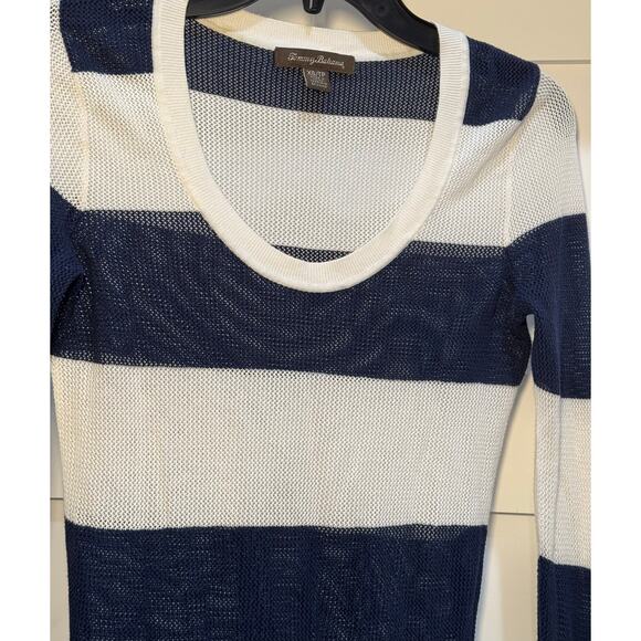 Tommy Bahama Long Sleeve Netting Knit Cover Up Stripe Blue Women's Teen Size XS - Picture 2 of 12
